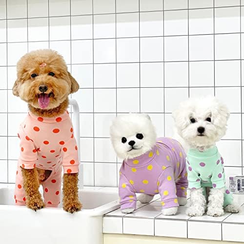 U & Pet Lolipop Puantiyeli Köpek Pijama, Yumuşak Malzeme Gerilebilir Balıkçı Yaka Tulum All-in-one Köpek Giyim Küçük Orta