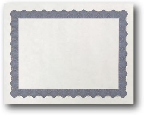 Metalik Kenarlıklı Parşömen Sertifika Kağıdı - 250 Sertifika - 8 1/2 x 11 - Premium Yazdırılabilir Boş Sertifikalar (Mavi)