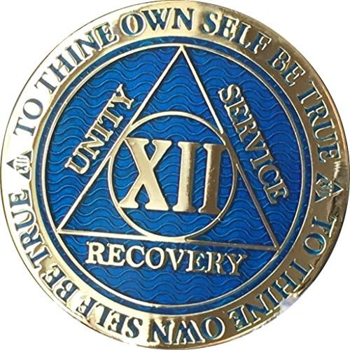 RecoveryChip 12 Yıl Refleks Mavi Altın Kaplama AA Madalyon Adsız Alkolikler Çip