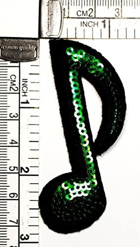 Kleenplus Müzik Notasyonu Müzik Not Sembolü Demir on Yamalar Sequins Yeşil Sekizinci Nota Moda Stil İşlemeli Motif Aplike