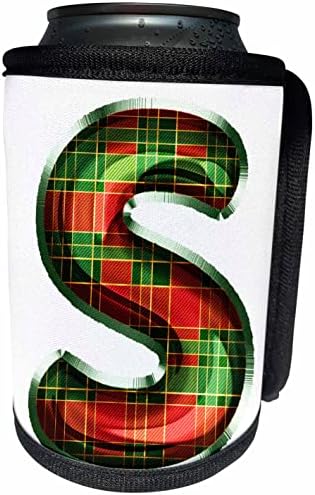 3dRose Sevimli Kırmızı ve Yeşil Noel Ekose Monogram İlk S - Can Soğutucu Şişe Sarma (cc-371622-1)