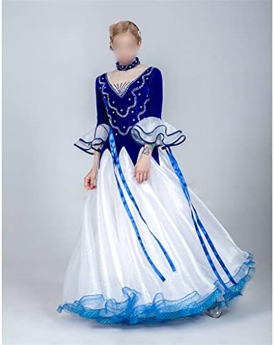 CCBUY Dans Elbise Balo Salonu Alevlendi Kollu Elmas Büyük Hem uzun elbise Balo Salonu Ulusal Standart Dans Elbise (Renk: