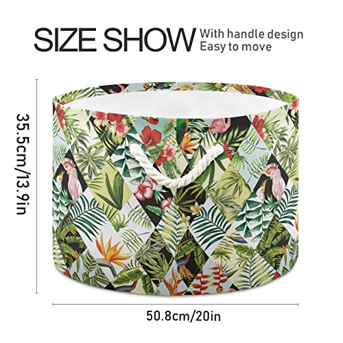 Kigai Tropikal Muz Yaprakları Saplı Büyük Yuvarlak Depolama Sepeti, Battaniye için Katlanabilir Dekoratif Çamaşır Sepetleri,