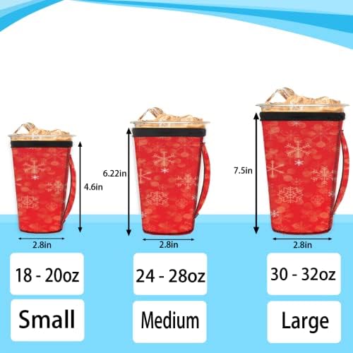 Kırmızı Kar Taneleri Noel Kış Kullanımlık Buzlu Kahve Kollu Kolu Neopren kupa kılıfı Soda, Latte, Çay, İçecekler, Bira (Küçük