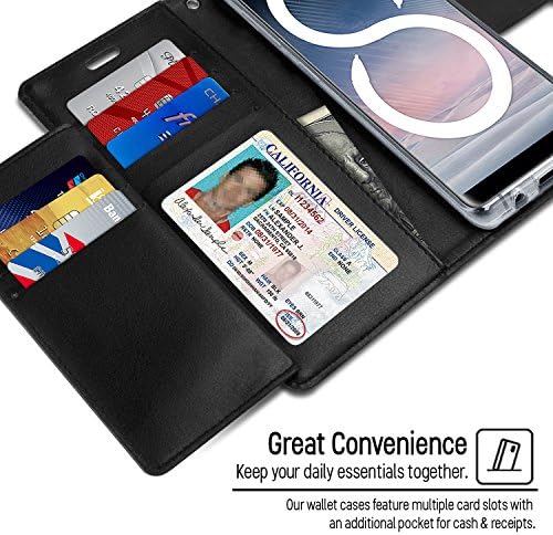 GOOSPERY Zengin Cüzdan Samsung Galaxy Not 8 için Kılıf (2017) Ekstra Kart Yuvaları açılır deri kılıf (Siyah)
