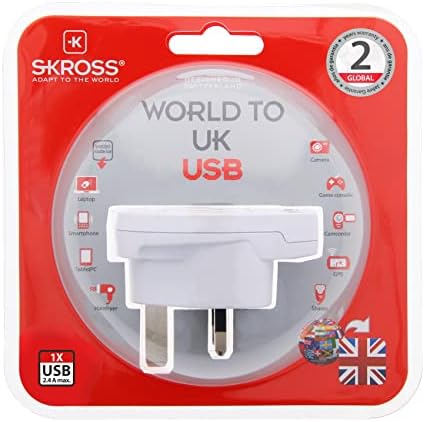Skross World'den İngiltere'ye USB Seyahat Adaptörü, Beyaz