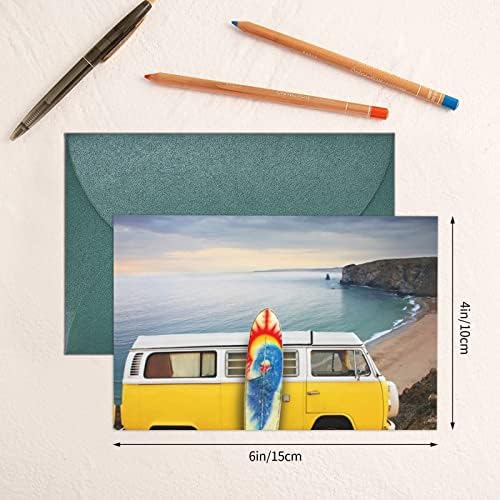 Sörf Tahtası ile Sahilde ZİMBRO Vintage Minibüs Teşekkür Kartları, Doğum Günü Kartları, Sevgililer Günü Kartları, Hediyelik