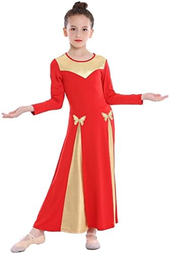 REXREII Kızlar Övgü Dans Elbise Liturjik İbadet Renk Bloğu Uzun Kollu Kelebek Elbise Lirik Kutlama Korosu Elbisesi