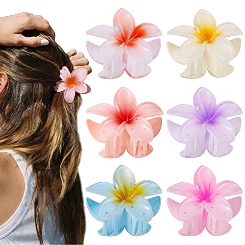 Toderoy 6 Paket Plumeria Çiçek Saç pençe klipsleri Kadınlar için,Kalın İnce Uzun Saçlar için sevimli Hawaii Ebegümeci Saç