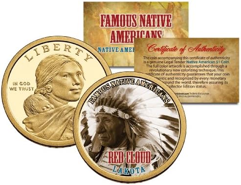 Kırmızı BULUT Ünlü Yerli Amerikalılar Sacagawea Dolar ABD $1 Sikke LAKOTA Kızılderililer