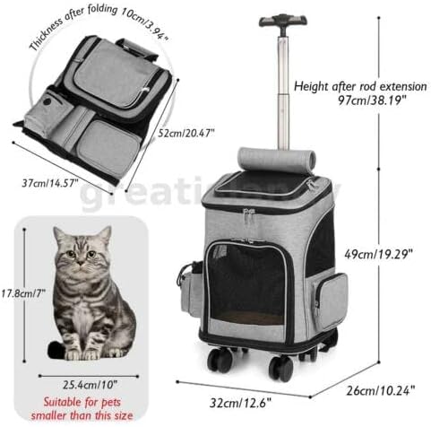 GEN Kedi seyahat taşıyıcısı Arabası Ayrılabilir Sırt Çantası Tekerlekler, Kitty veya Küçük Haşhaş