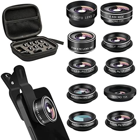 Cep Telefonu Kamera Lens Kiti, 11 in 1 Süper Geniş Açı+ Makro+ Balıkgözü Lens +Telefoto+ CPL+3/6 Çiçek dürbünü+Yıldız Patlaması/Radyal/Yumuşak/Akış