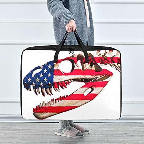 N / A Yatak Altı Büyük Kapasiteli saklama çantası-Dinozor İskeleti ABD Bayrağı Yorgan Giyim Organizatör Dekorasyon Konteyner