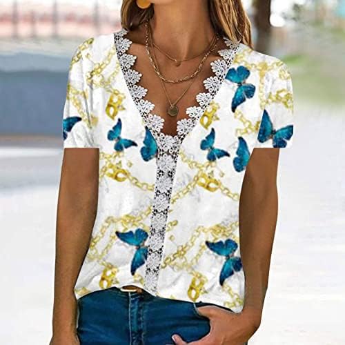 T Shirt Kızlar Kısa Kollu Dantel Pamuk Derin V Boyun Çiçek Grafik Gevşek Fit Salonu Bluz T Shirt Bayan PR