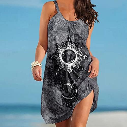 Yaz Plaj Elbiseleri Kadınlar Casual Bohemian Elbise Gevşek Fit Dökümlü Mini Elbise Kolsuz V Boyun Cover Up Yensiz