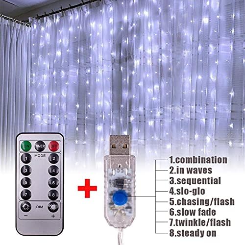 3 m X 3 m romantik Noel düğün açık perde hattı sıcak beyaz kapalı ve açık perde ışıkları USB Powered uzaktan kumanda 300