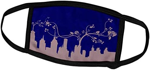 3dRose Anne Marie Baugh-Şehir Silüeti-Mavi Bir Arka Plana Karşı Çiçekli Leylak Rengi Şehir Silüeti-Yüz Maskeleri (fm_235967_3)