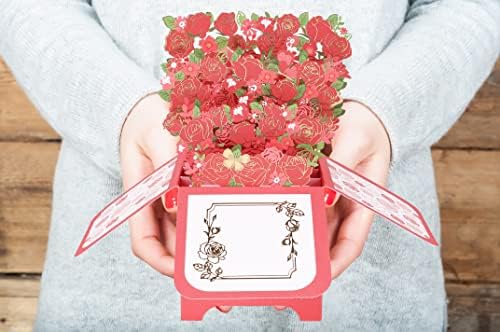 Giiffu Çiçekler Açılır Kart, Kırmızı Gül, 3D Kağıt buket çiçekler Anneler Günü, Doğum Günü, Sevgililer Günü, Yıldönümleri