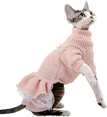 Bonaweıte Sphynx Tüysüz Kedi Kazak Elbise Sonbahar Kış için Nefes Örme Kedi Giysileri, balıkçı Yaka Pet Dantel Etekler Tüysüz