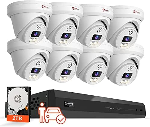 【İki yönlü Ses】 Anpviz 16CH PoE Güvenlik Kamera Sistemi, Kişi Araç Algılamalı 8 adet Kablolu 6MP PoE IP Kamera, 24-7 Kayıt