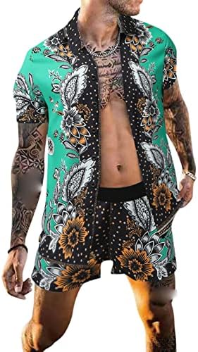 Erkekler Yatak Açma Yaka Gömlek pantolon seti Kısa Kollu Rahat Hawaii Baskı Moda Yaz Takım Elbise Seyahat Çantaları Erkekler