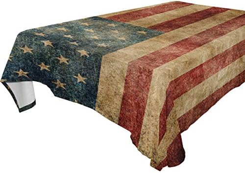 Naanle Amerikan Bayrağı Yıldız ve Şerit Dikdörtgen Masa Örtüsü 60(W) x 120(L), 4 Temmuz Bağımsızlık Günü Modern Masa Örtüsü