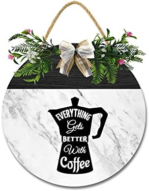 Komik kahve dekoru İşareti Ön Kapı Çelenk Mutfak ve Cafe Asılı Yuvarlak Ahşap Kahve Bar Aksesuarları Köşe İstasyonu İşareti