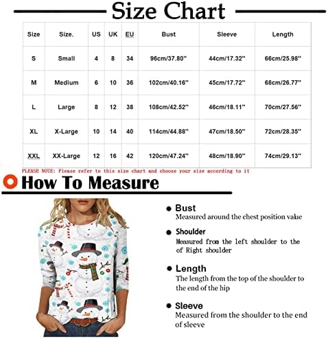 Noel Kadınlar için Tops Noel Komik Sevimli Grafik T Shirt kadın 3/4 Kollu Casual Gömlek Moda Bluzlar Gevşek Fit