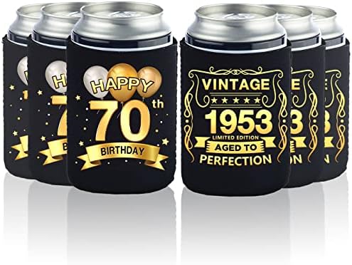 Greatingreat 70th Doğum Günü Can Soğutucu Kollu Paketi 12 - 70th Yıldönümü Süslemeleri-Vintage 1953 - 70th Doğum Günü Parti