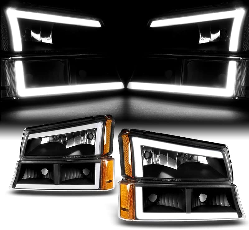 DriftX Performans, 4 ADET LED DRL Siyah konut farlar + Tampon Lambaları İle Uyumlu 2002-2007 Chevrolet, Amber reflektörler