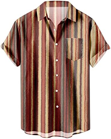Bmısegm Yaz Tişörtleri Gömlek Erkekler için erkek Çizgili Yaz Kısa Kollu Hawaiianss Düzenli Fit Düğme Aşağı Retro Gömlek