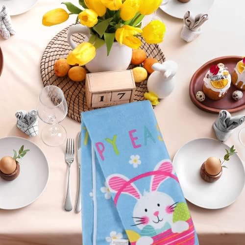 SZZL Paskalya mutfak havluları 2 Set Mutlu paskalya tavşanı ve Yumurta Çanak El Çay Bezi Ultra Emici Kullanımlık El Havlusu