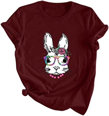 Tavşan Gözlük Gömlek Kadınlar Kızlar için Sevimli Grafik Tees Gevşek Rahat Yuvarlak Boyun Kısa Kollu Tatil T Shirt Tops