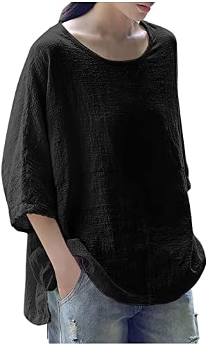 Kadın moda katı yuvarlak boyun gevşek 3/4 kollu T-Shirt kazak üstleri ince gevşek temel üstleri