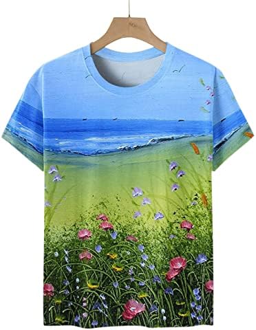 Grafik Baskı Çiçek Üst Tshirt Genç Kızlar için Kısa Kollu Ekip Boyun Tekne Boyun Pamuk Salonu Gevşek Fit Bluz J6