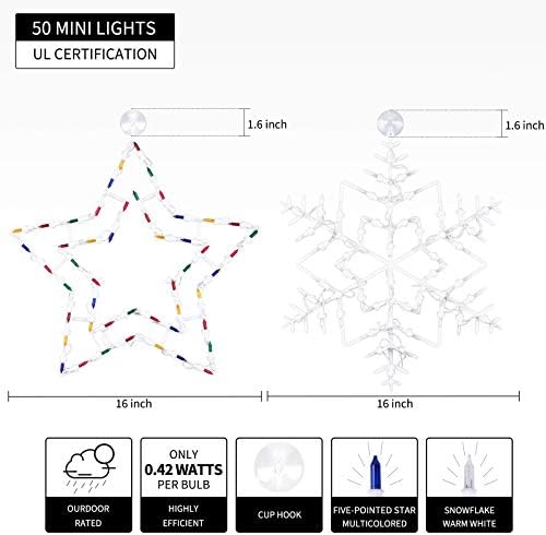 16 inç noel pencere siluet ışıkları süslemeleri paketi 2 ışıklı kar tanesi ve yıldız Noel pencere ışıkları ile 100 ampuller