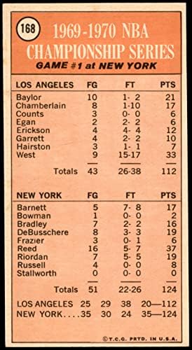 1970 Topps 168 1969-70 NBA Şampiyonası-Oyun 1 Willis Reed Knicks / Lakers (Basketbol Kartı) ESKİ / MT Knicks / Lakers Grambling