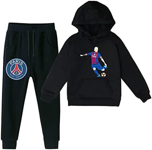 AteeCP Çocuk Lionel Messi Polar Hoodie ve Elastik Bel Uzun pantolon seti-Rahat Kapüşonlu Sweatshirt Erkek Kız için