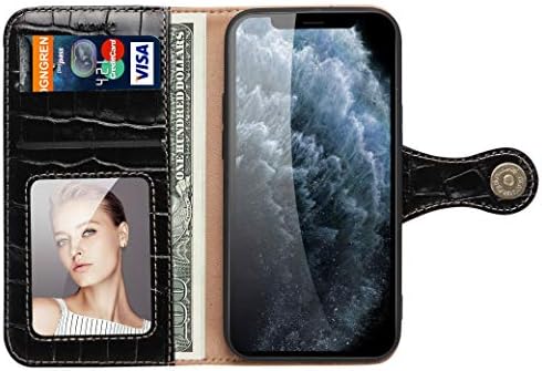 nıncyee Hakiki deri cüzdan Kılıf iPhone 13 Pro Max, klasik Timsah Desen Gerçek Deri Flip standı kılıfı Kapak Kart Yuvası
