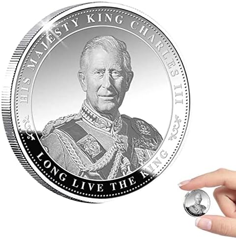 PROİDL Kral Charles Taç Giyme Madalyonu, Kral Charles III Hatıra Parası, Gümüş İngiliz Kral Stereo Kabartmalı Renkli Baskı,