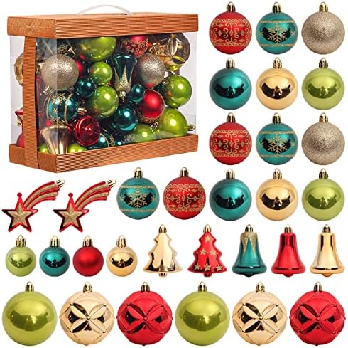 Noel Ağacı Süsleme, 60 adet Noel Süslemeleri Kırılmaz Asılı Ağaç Topları Hediye Kutuları ile Set Noel Hediyesi için Ideal