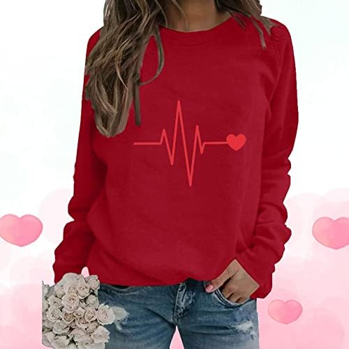 Elektrokardiyogram Tişörtü Kadınlar için 2023 Moda Uzun Kollu Gömlek Casual Kalp Grafik Tunik Üst Kazak Bluz
