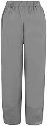 Elastik Yüksek Bel Pamuk Keten Düz Pantolon Kadınlar için Rahat Temel Rahat Baggy Pantolon Salonu Pantolon Cepler ile