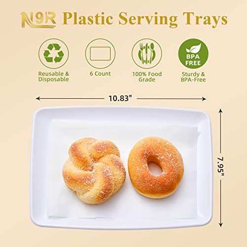 N9R 10 Adet Beyaz Plastik Servis Tepsileri-11“ x 8 Dikdörtgen Servis Tabakları 10 Adet Kasap Kağıt Tepsisi Dekor, yiyecek