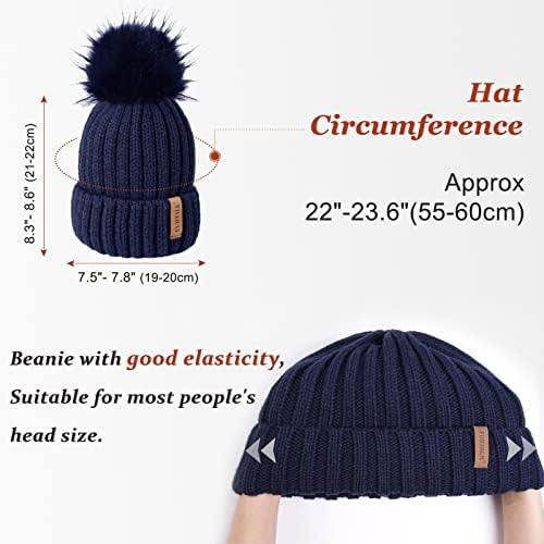 FURTALK Bayan Kış Örme Bere Şapka Taklit Kürk Pom ile 2 Paket Sıcak Örgü Kafatası Kap Bere Kadınlar için…