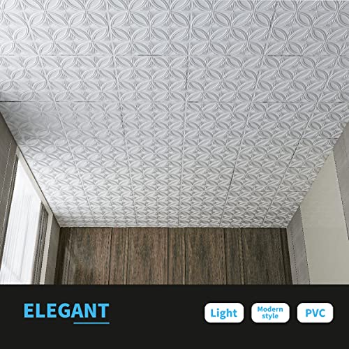 Art3d Dekoratif PVC Damla Tavan Karosu 2ft x 2ft Beyaz, 24 x 24 inç Tavan Panelini yapıştırın.12 adet