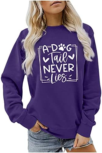 Bir Köpek Taie Asla Yalan Üstleri Bayan Köpek Pençe Grafik T Shirt Uzun Kollu Crewneck Kazak Tee Moda Baskı Bluzlar