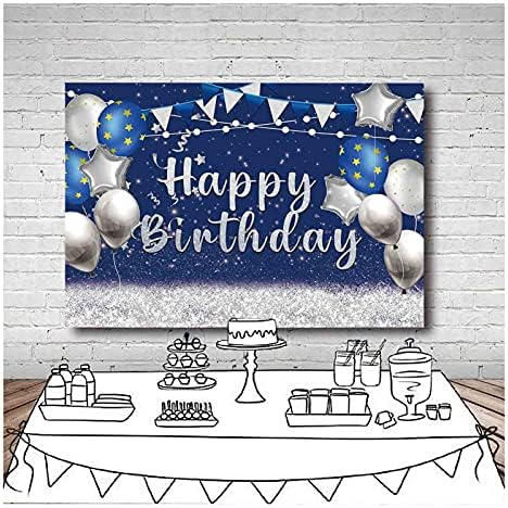 Gümüş parıltılı Mavi Noktalar Balon Mutlu Doğum Günü Tema Fotoğraf Arka Planında 5x3ft Erkek Kadın Kız Doğum Günü Partisi