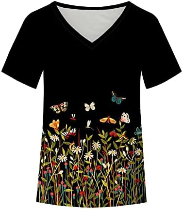 Kadın T Shirt Sonbahar Yaz Kısa Kollu %2023 Pamuk V Boyun Grafik Baskı Çiçek Salonu Üst T Shirt Kızlar için 44 44