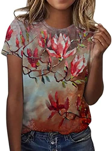 Kadınlar için kısa Kollu Gömlek Grafik Tees O Boyun Sevimli Baskılı Yaz Rahat T Shirt Üstleri Sıkıştırma Gömlek Uzun